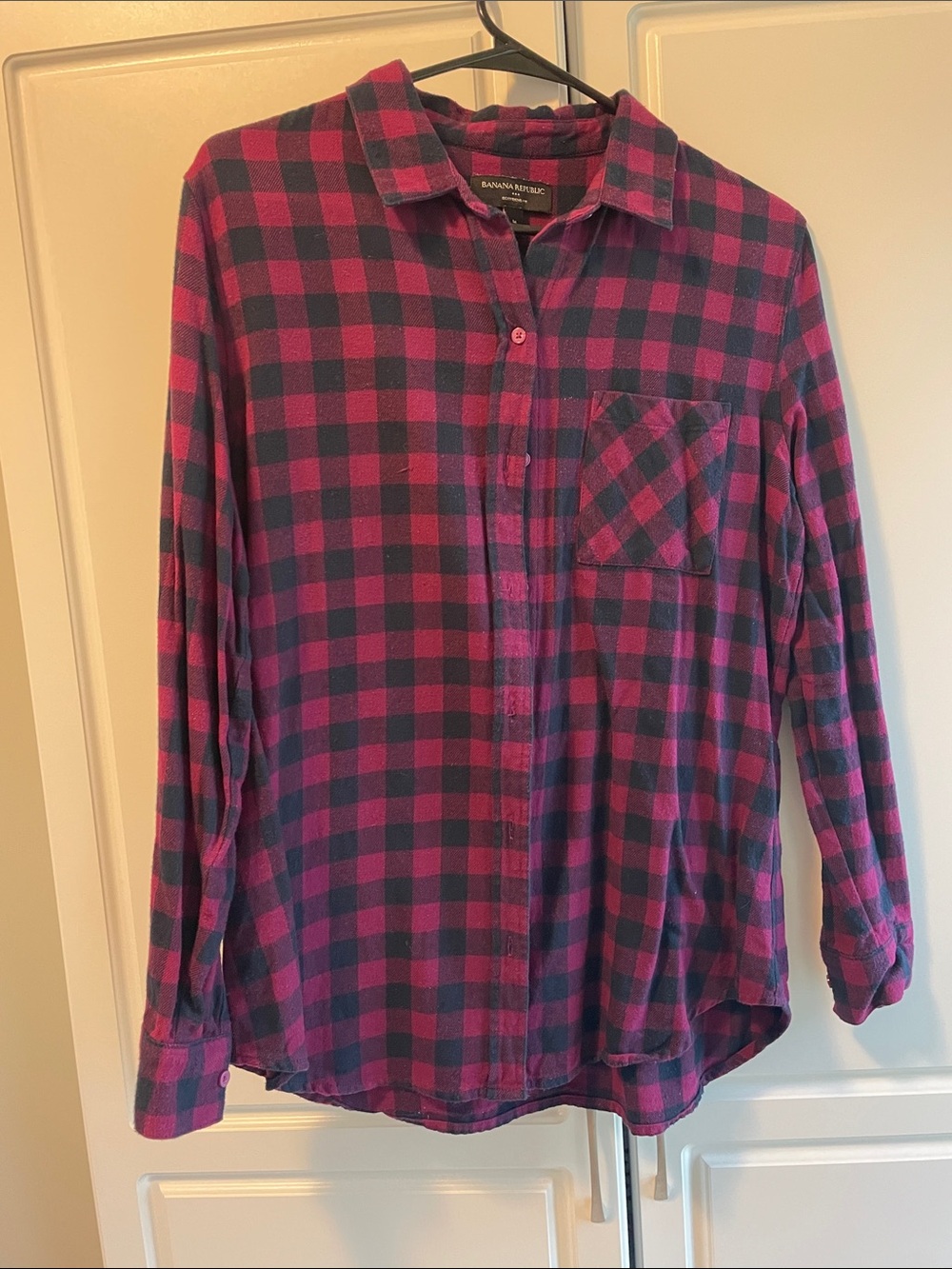 Banana Republic Pink and Navy Plaid Button-Down Shirt
